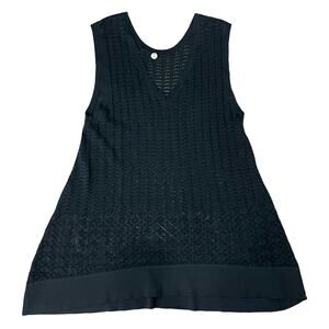 Margaret O'Leary Black Mesh V-Neck Swim Cover Up Chevron Tunic Tank Top size S